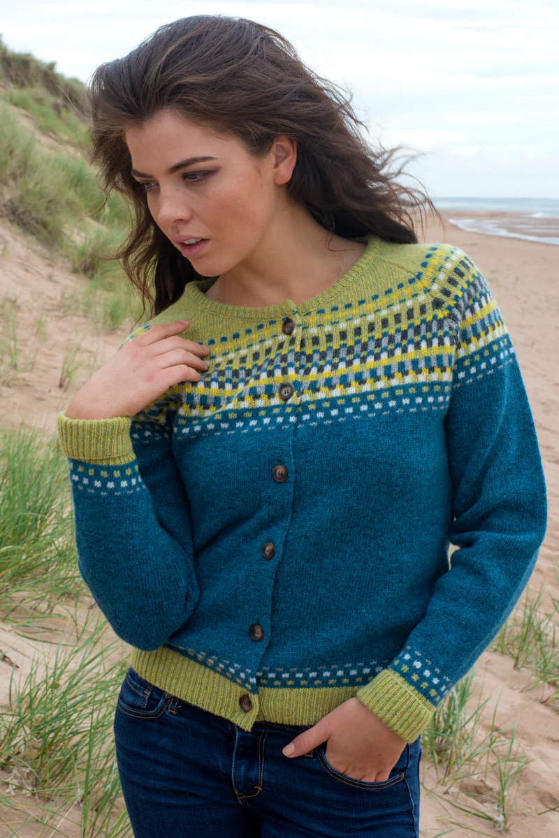 Womens Building Blocks Fair isle Cardigan - teal - Image 3