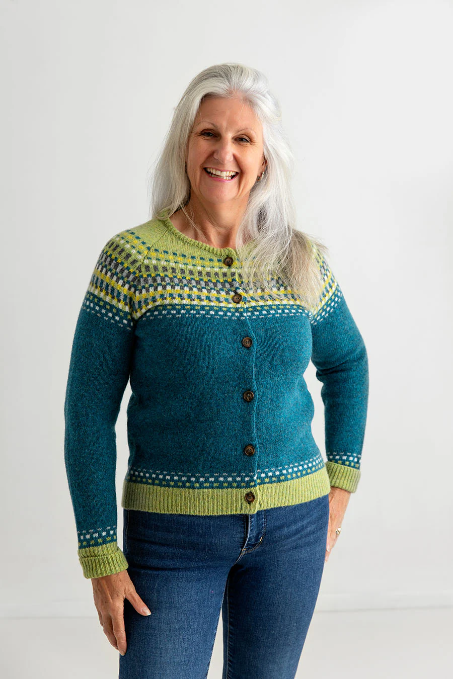 Womens Building Blocks Fair isle Cardigan - teal - Image 5