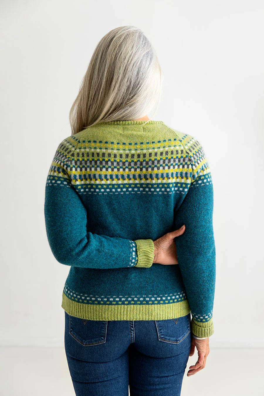 Womens Building Blocks Fair isle Cardigan - teal - Image 6