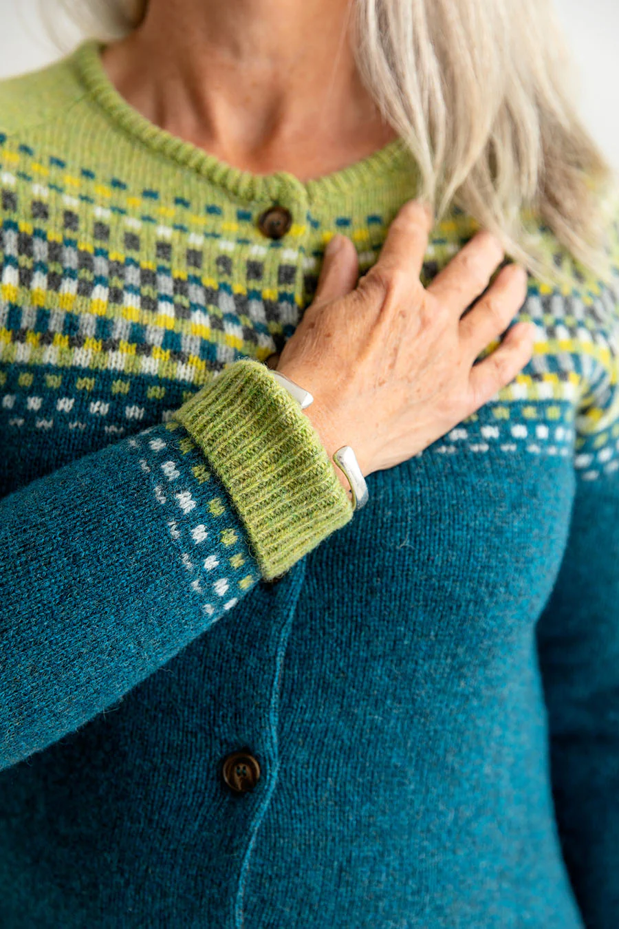 Womens Building Blocks Fair isle Cardigan - teal - Image 7