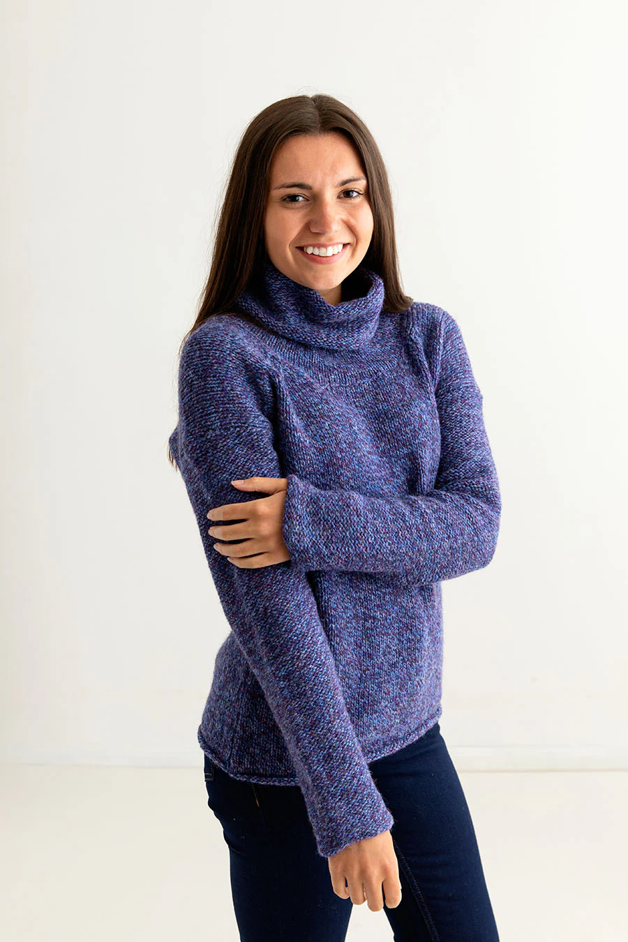 Womens Chunky Cowl neck jumper - Purple - Image 3