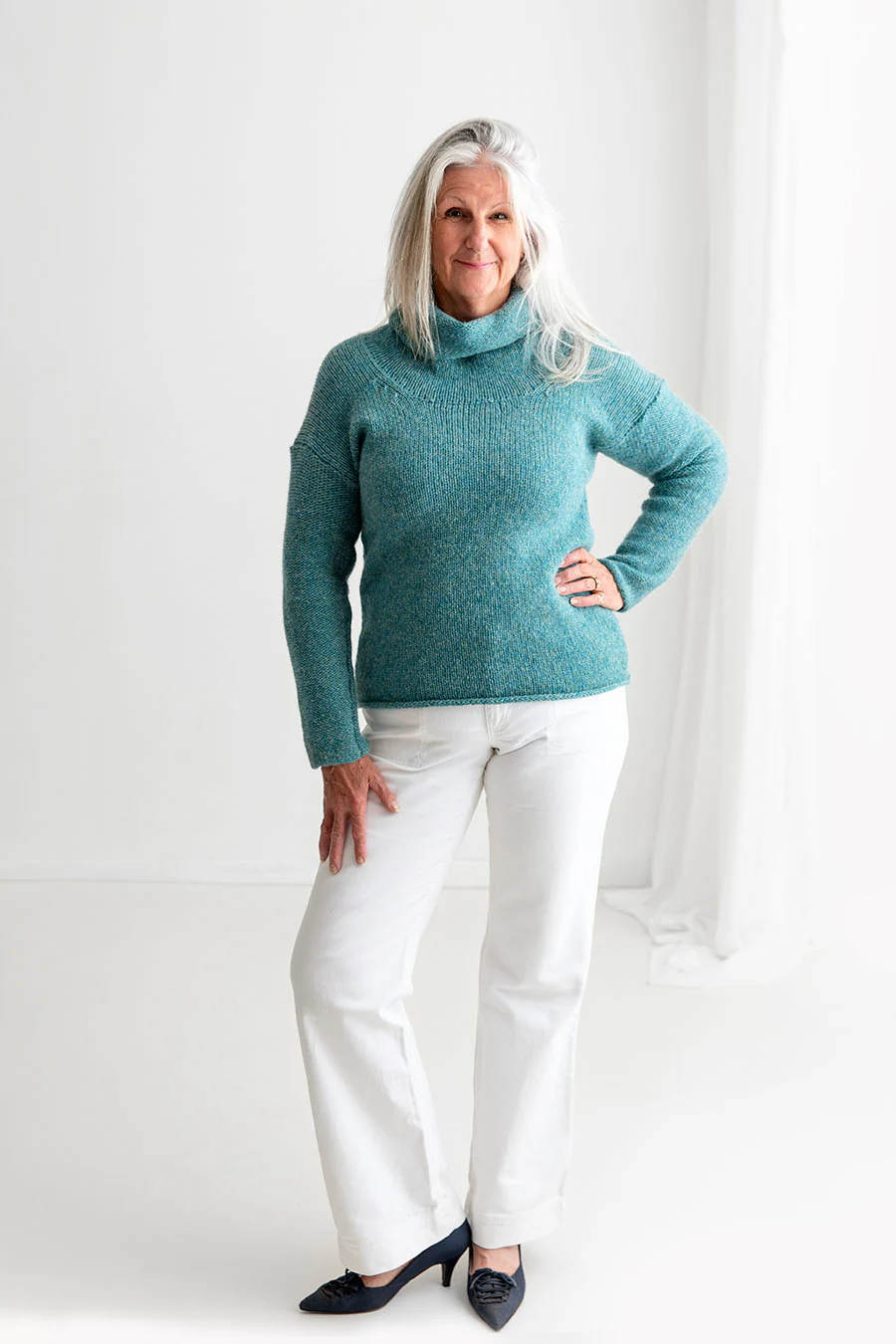 Womens Chunky Cowl neck jumper - light teal - Image 4