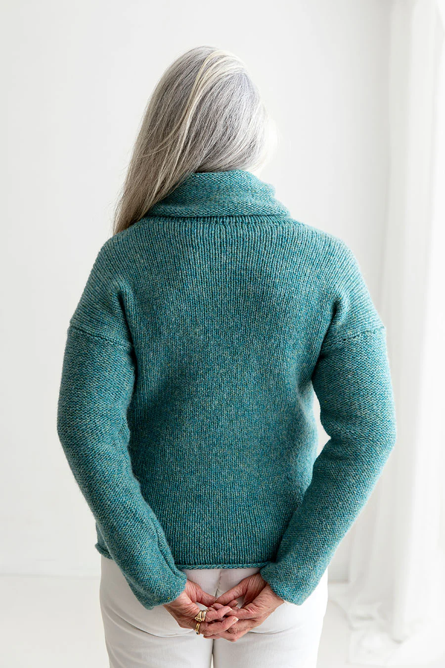 Womens Chunky Cowl neck jumper - light teal - Image 6