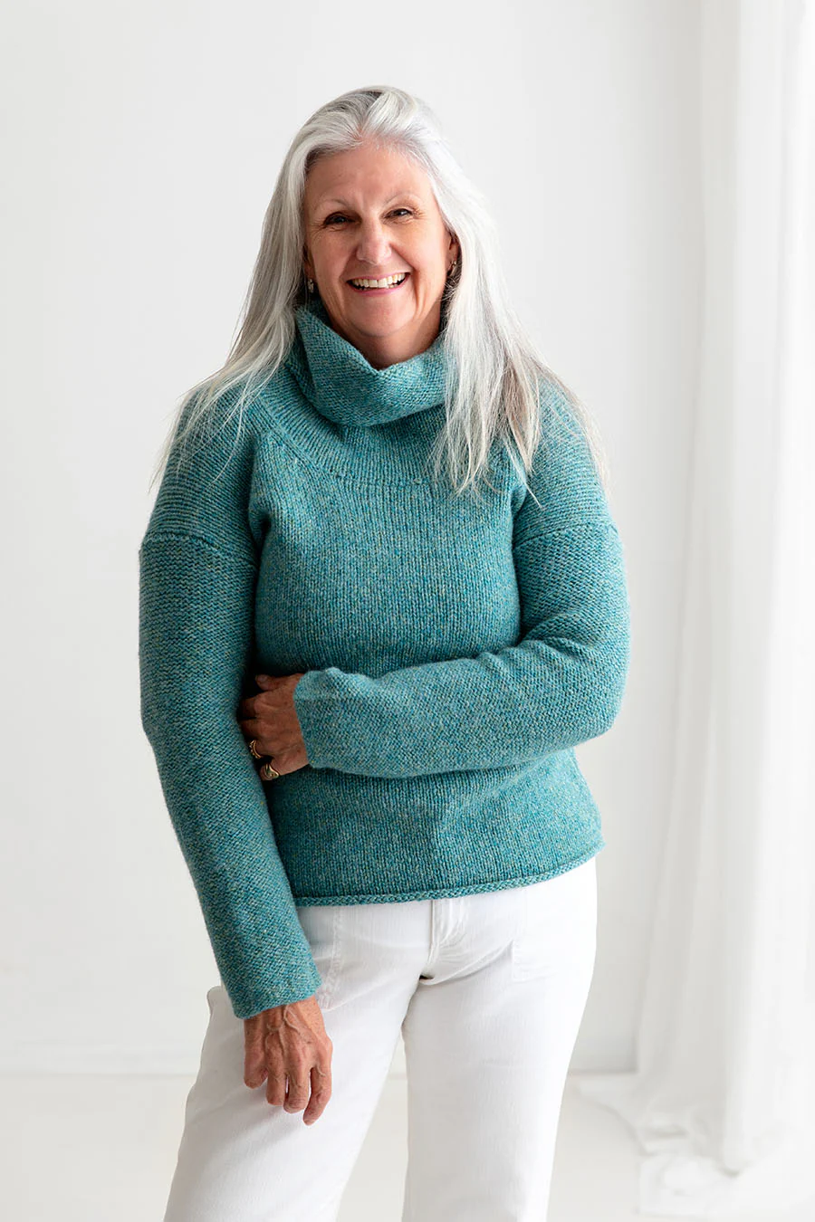Womens Chunky Cowl neck jumper - light teal - Image 7