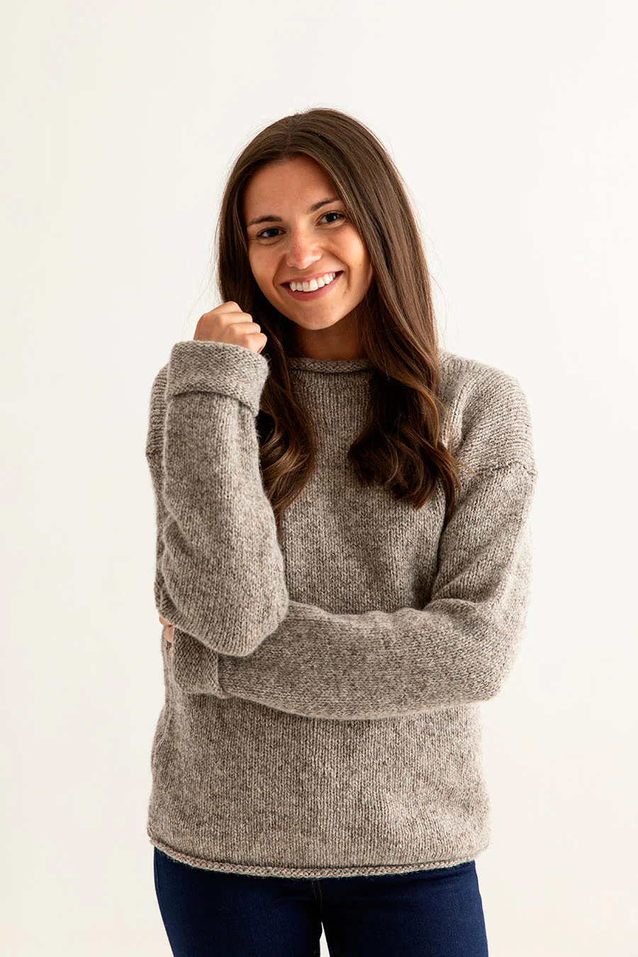 Womens Chunky cuffed jumper - Natural black ecru - Image 3