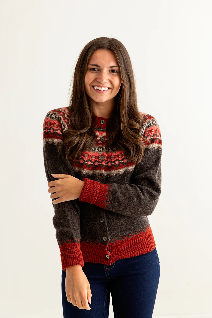 Womens Crathie Fair isle Cardigan - Brown - Image 5