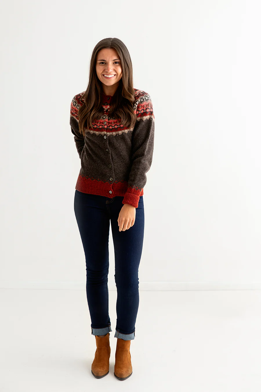 Womens Crathie Fair isle Cardigan - Brown - Image 6