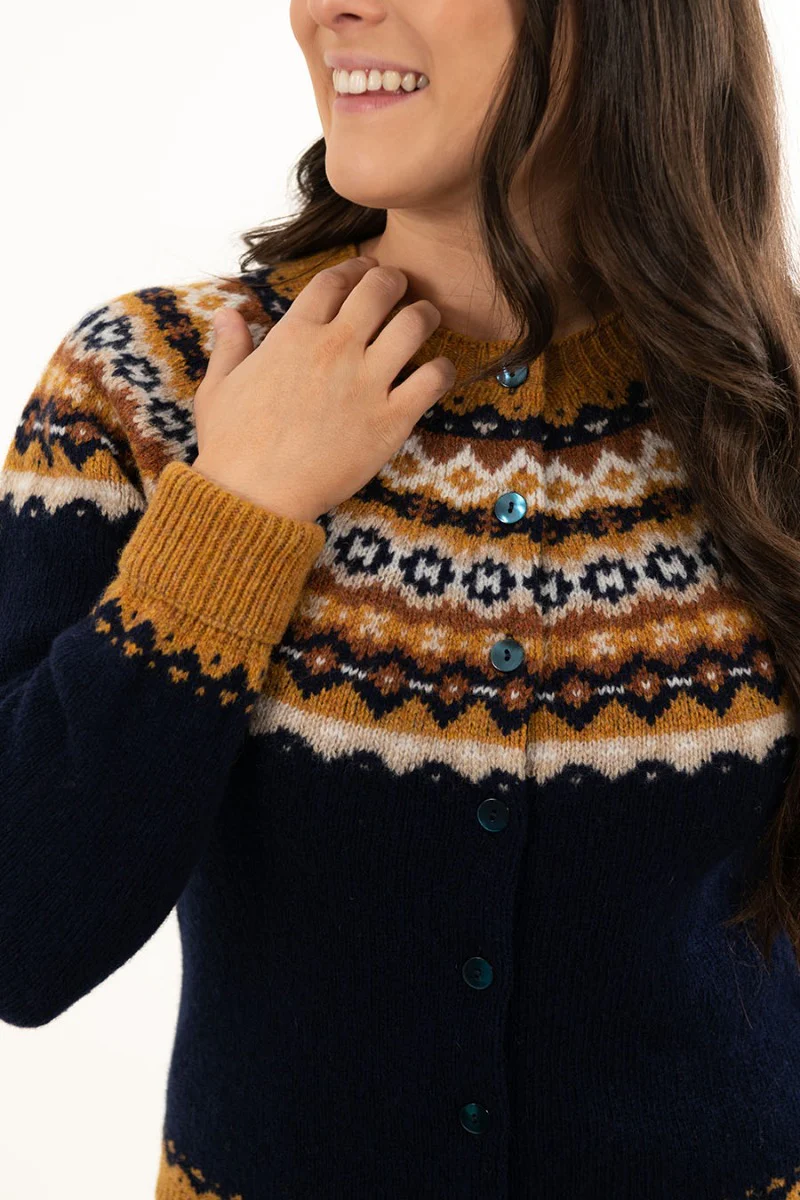 Womens Crathie Fair isle Cardigan - Navy - Image 3