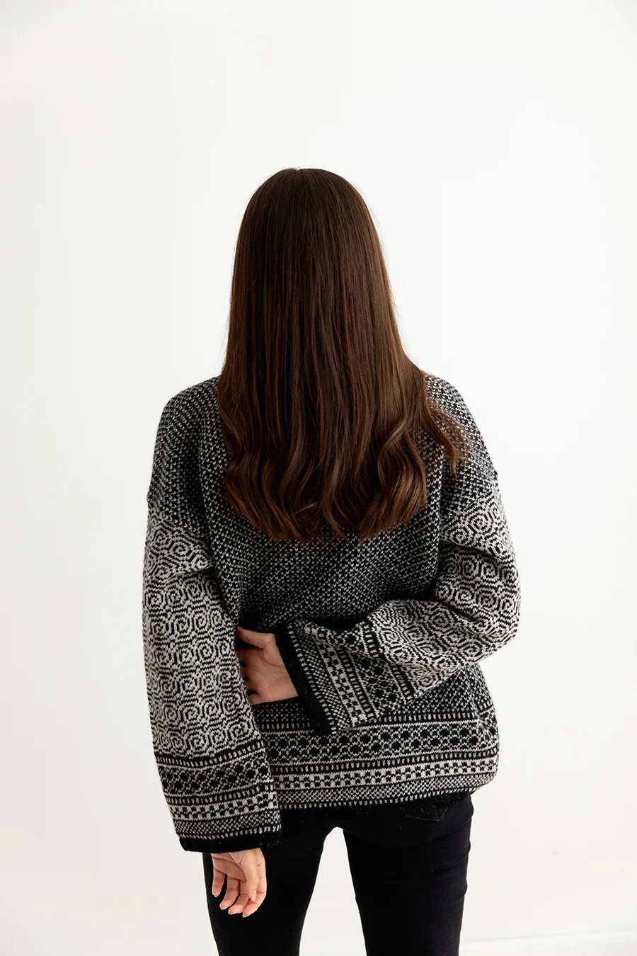 Womens Fair isle Towie Kimono Cardigan / Coatigan - Black - Image 5