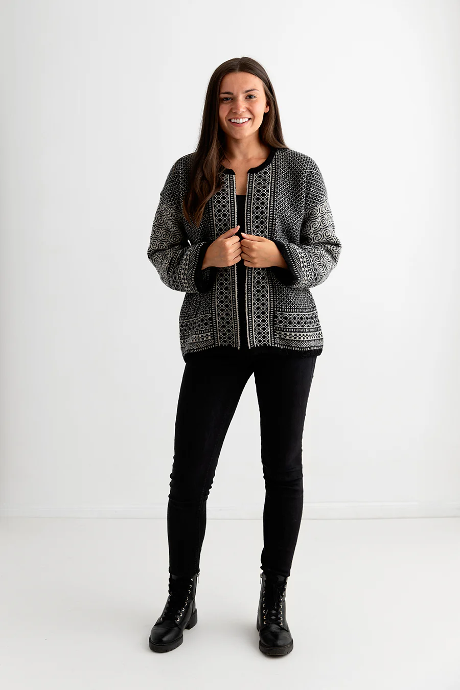 Womens Fair isle Towie Kimono Cardigan / Coatigan - Black - Image 7