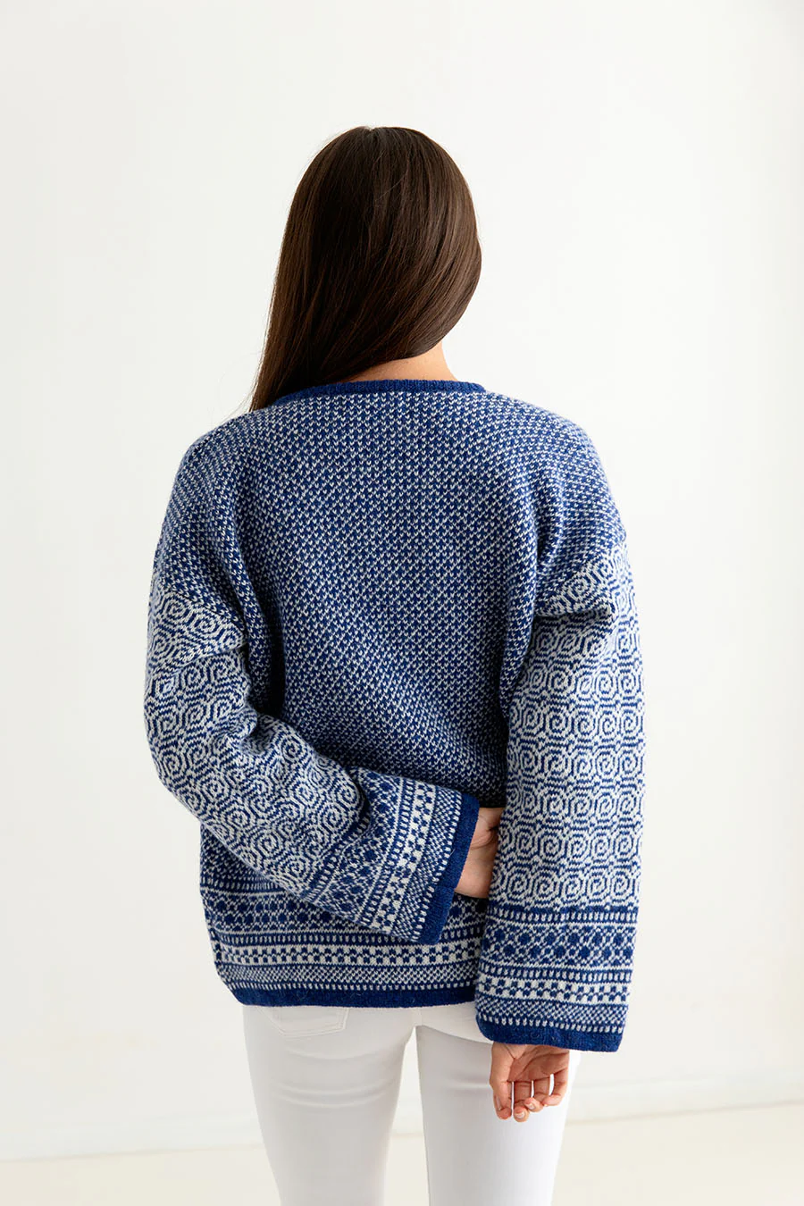 Womens Fair isle Towie Kimono Cardigan / Coatigan - Royal Blue - Image 5