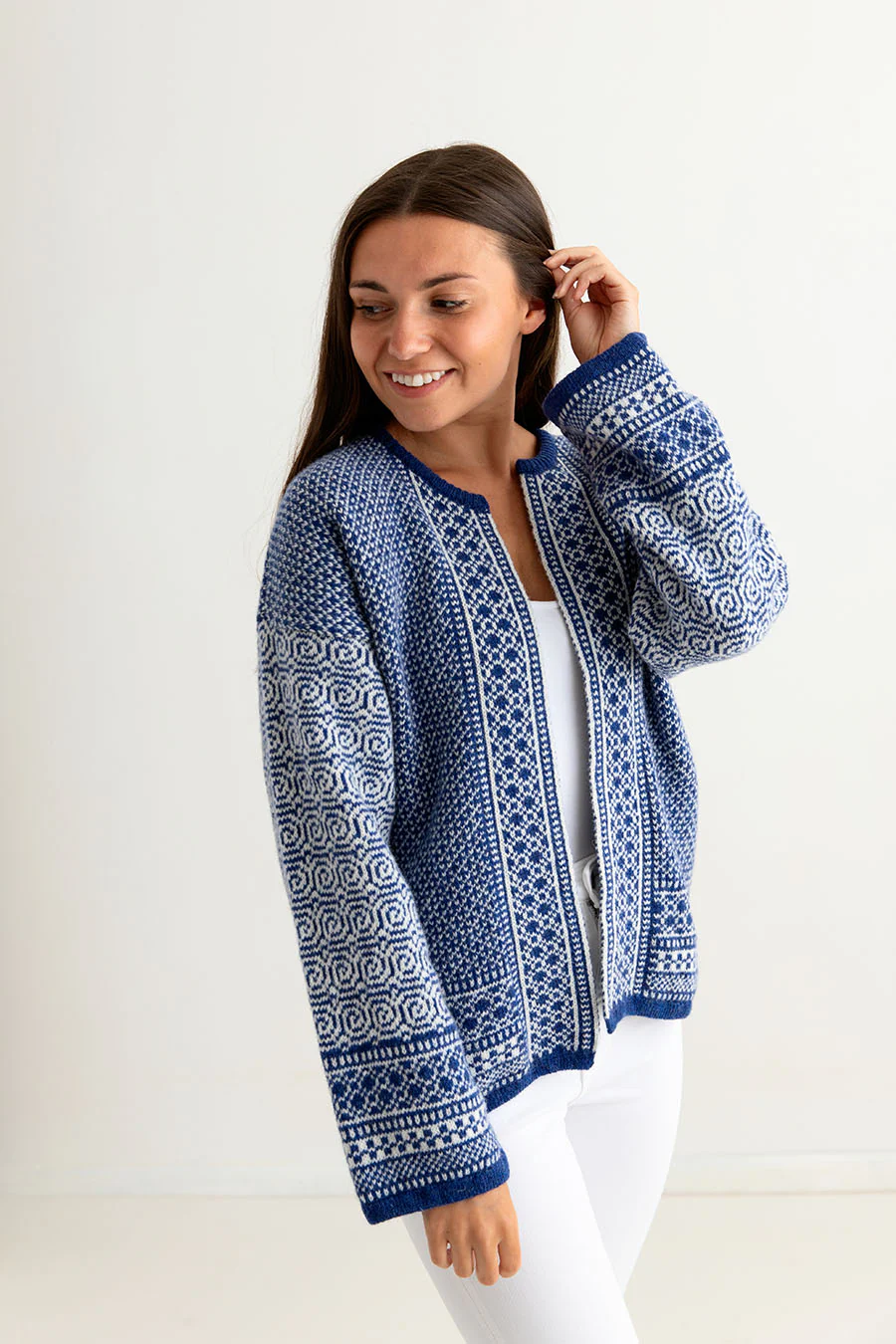 Womens Fair isle Towie Kimono Cardigan / Coatigan - Royal Blue - Image 6