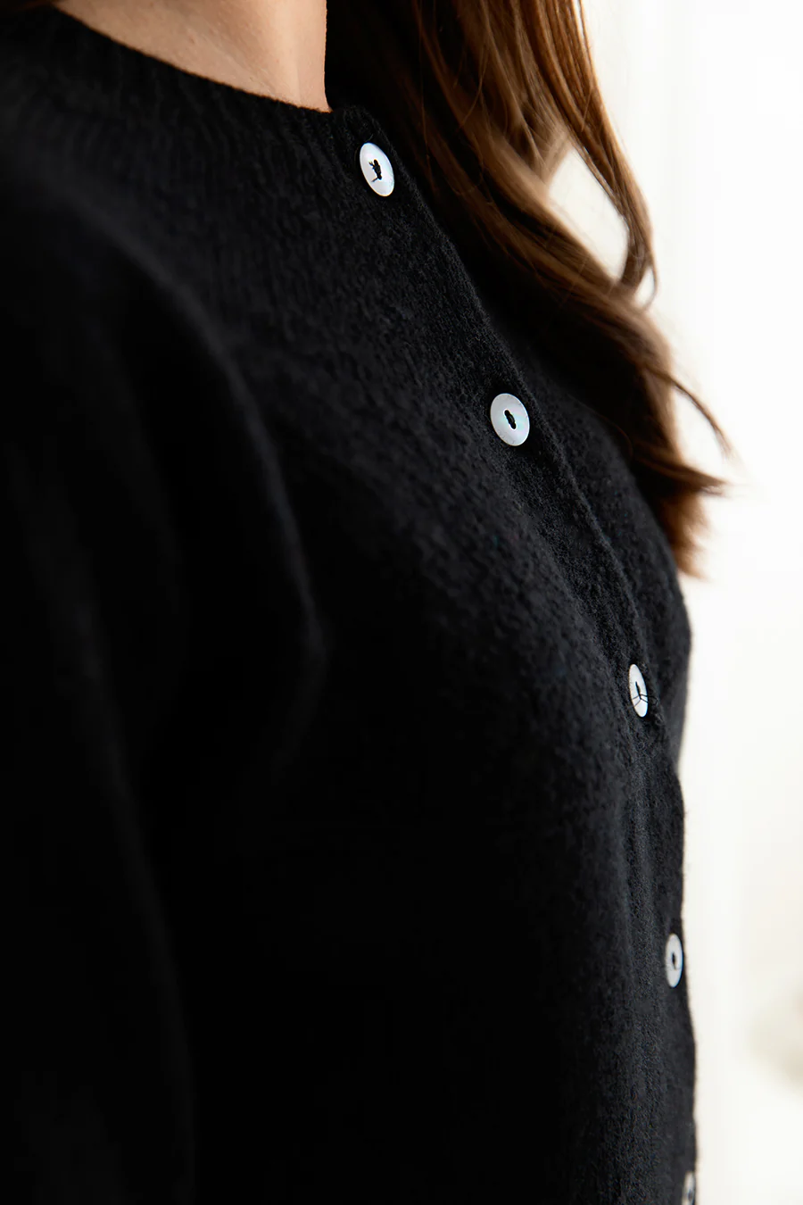 Womens Geelong Superfine Lambswool Gansey Cardigan - Black - Image 3