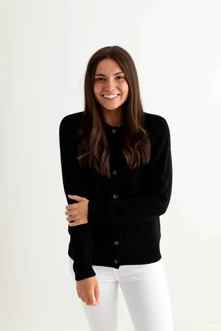 Womens Geelong Superfine Lambswool Gansey Cardigan - Black - Image 4