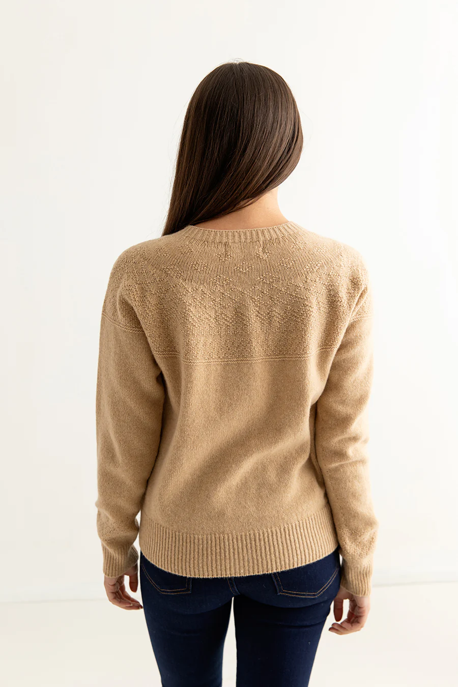 Womens Geelong Superfine Lambswool Gansey Cardigan - Camel - Image 4