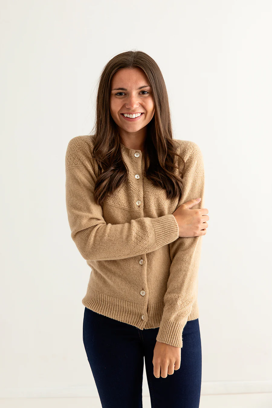 Womens Geelong Superfine Lambswool Gansey Cardigan - Camel - Image 5