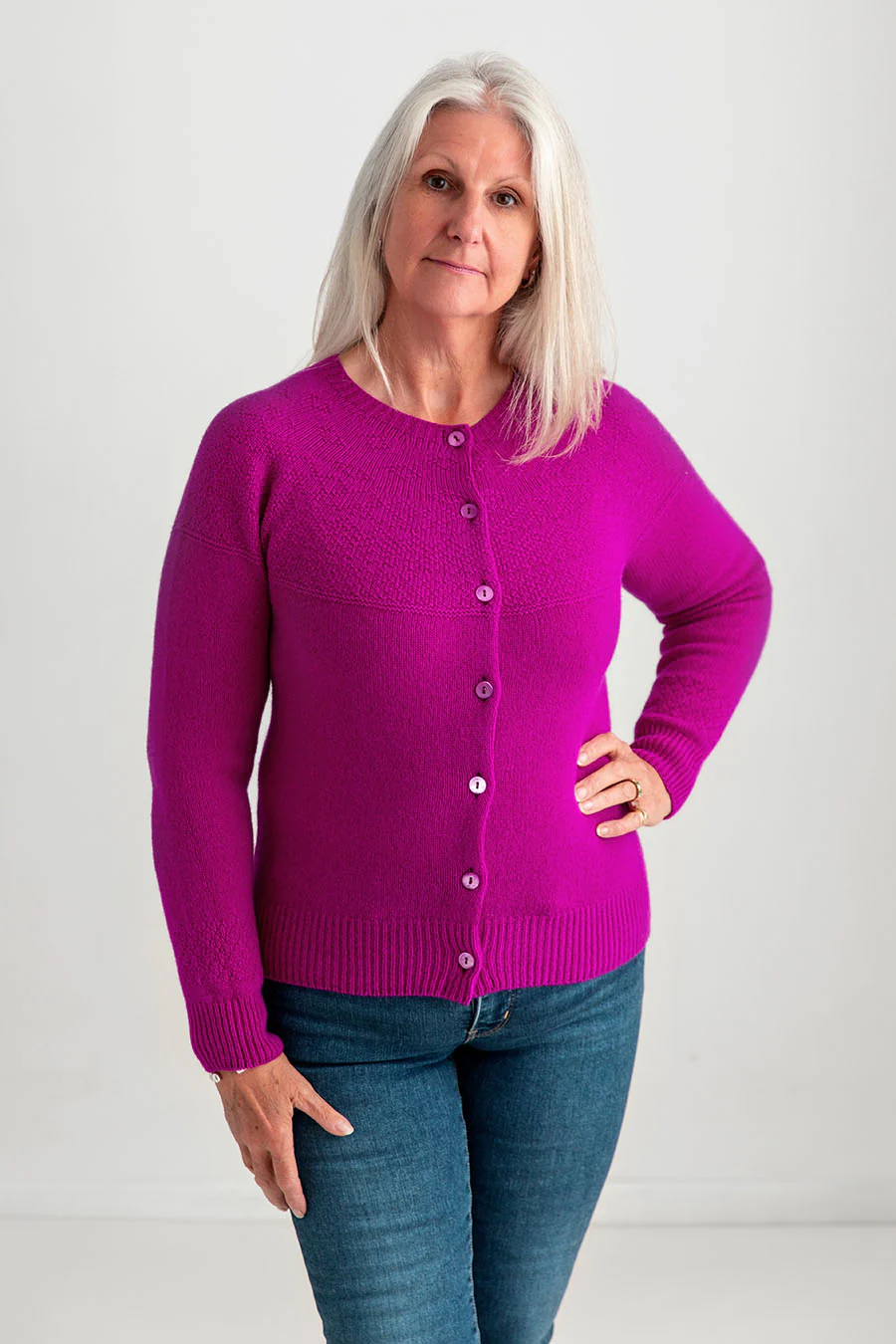 Womens Geelong Superfine Lambswool Gansey Cardigan - Pink - Image 4