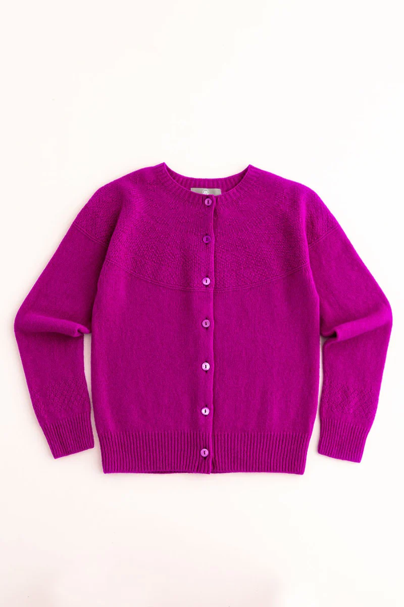 Womens Geelong Superfine Lambswool Gansey Cardigan - Pink - Image 5