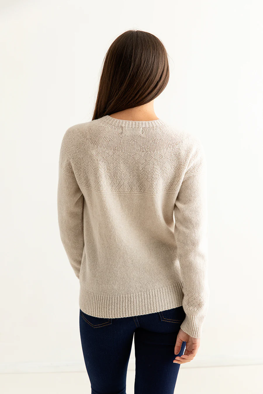 Womens Geelong Superfine Lambswool Gansey Cardigan - Linen - Image 3
