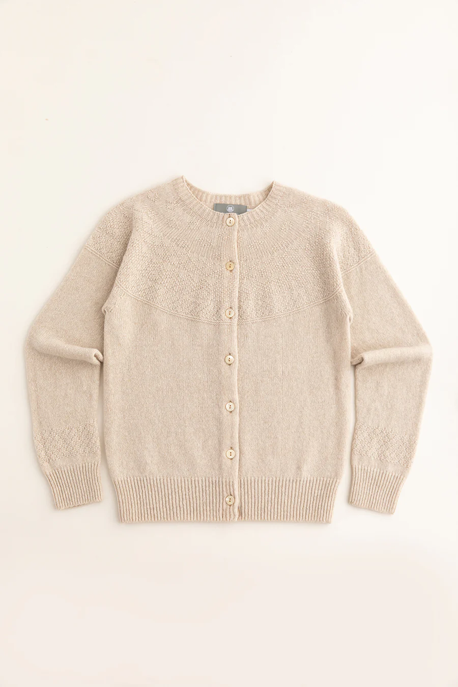 Womens Geelong Superfine Lambswool Gansey Cardigan - Linen - Image 4