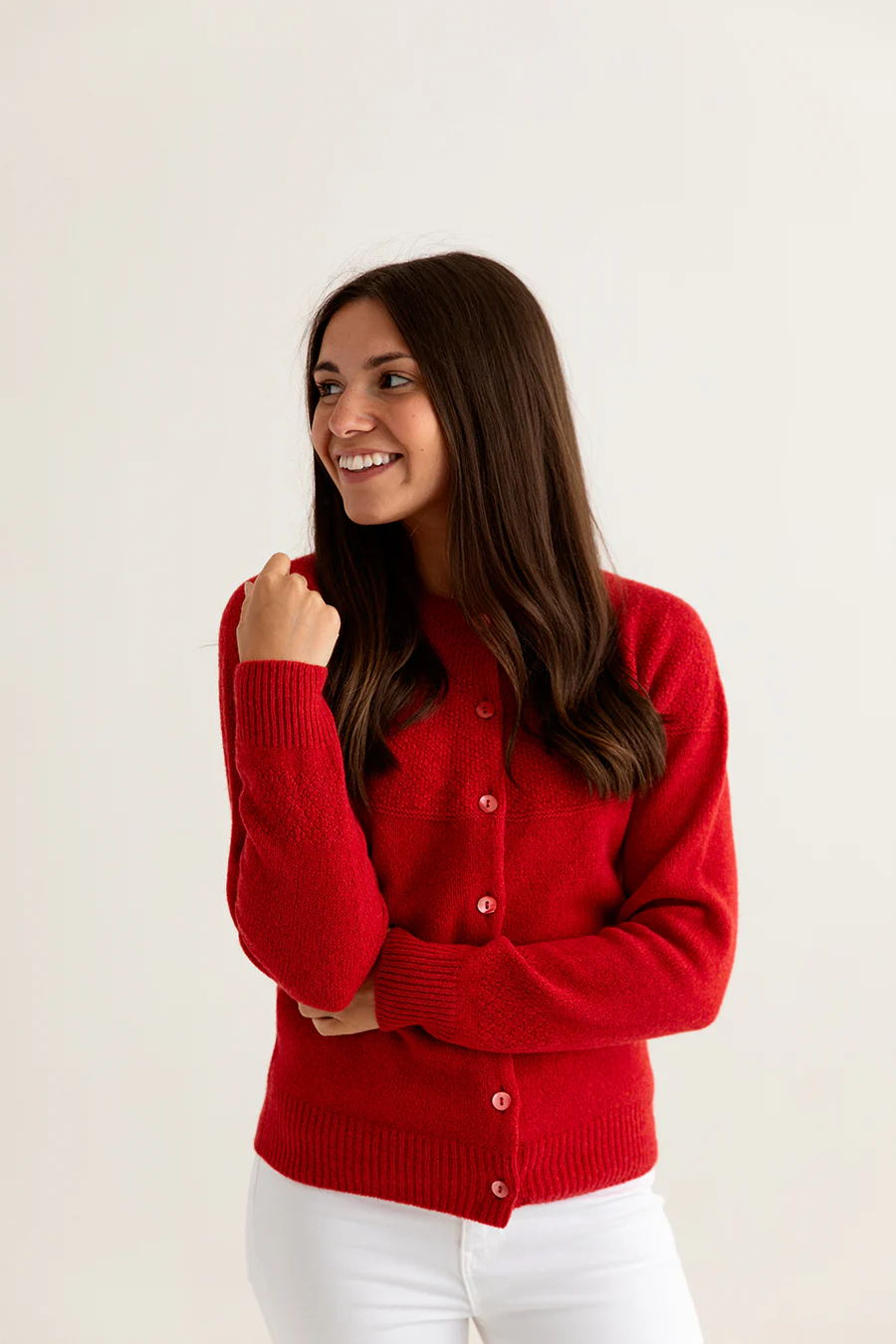 Womens Geelong Superfine Lambswool Gansey Cardigan - Red - Image 3