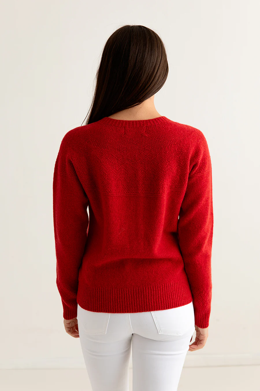 Womens Geelong Superfine Lambswool Gansey Cardigan - Red - Image 4
