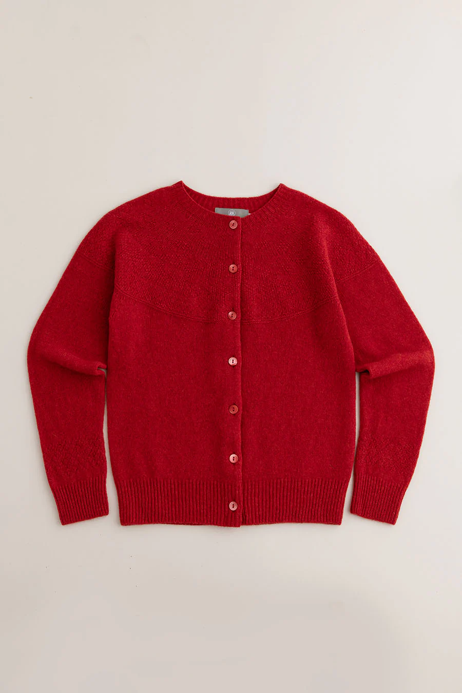 Womens Geelong Superfine Lambswool Gansey Cardigan - Red - Image 6