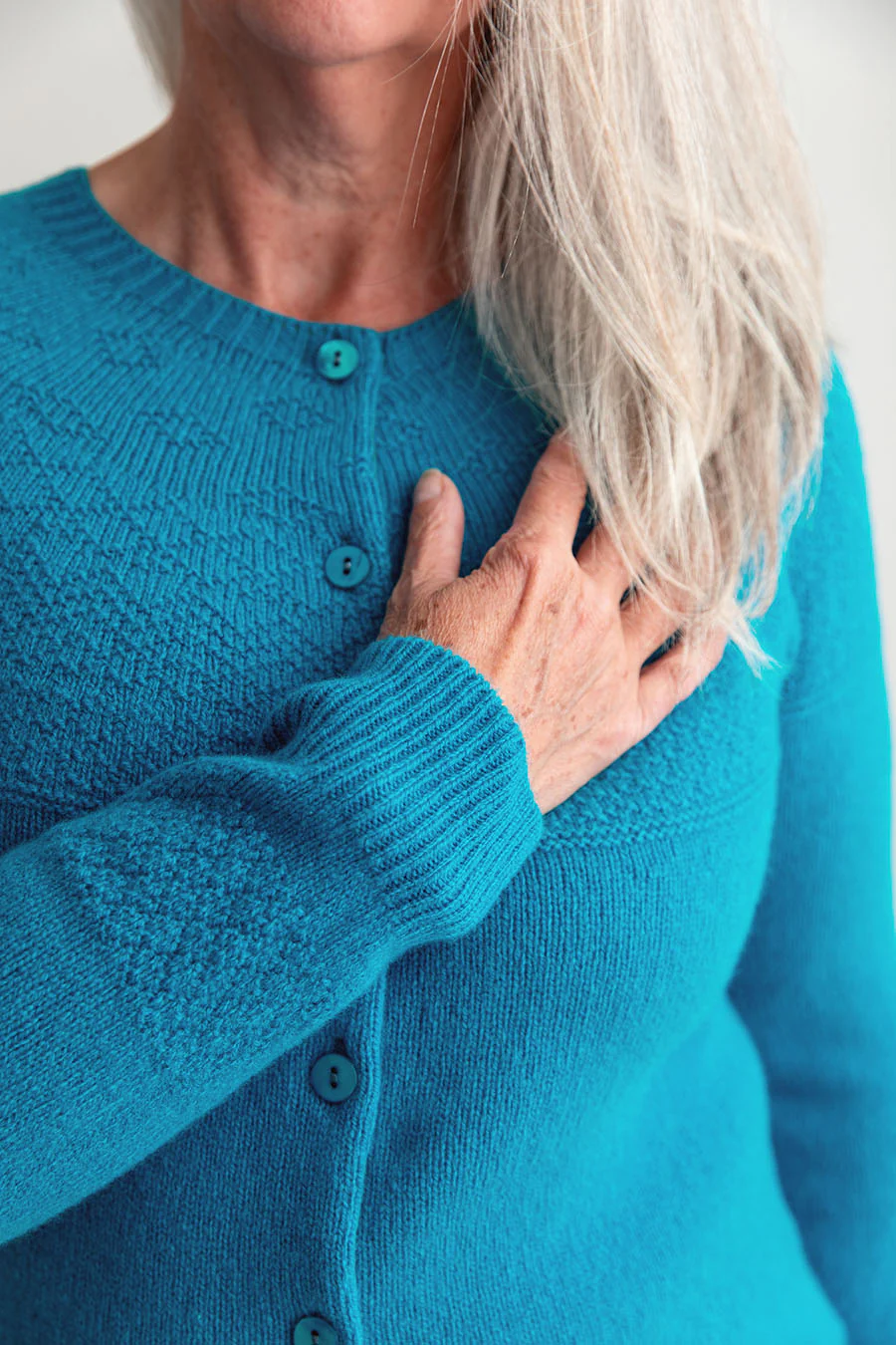 Womens Geelong Superfine Lambswool Gansey Cardigan - Turquoise - Image 6