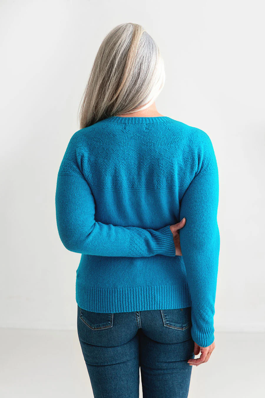 Womens Geelong Superfine Lambswool Gansey Cardigan - Turquoise - Image 7