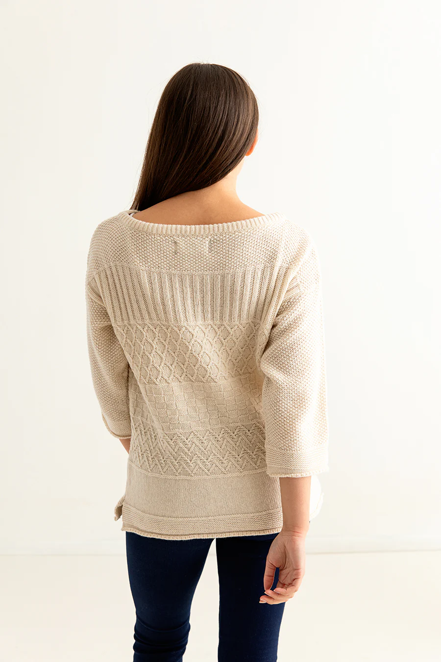 Womens Geelong Superfine Lambswool "Boathouse" Gansey Jumper - Almond - Image 3