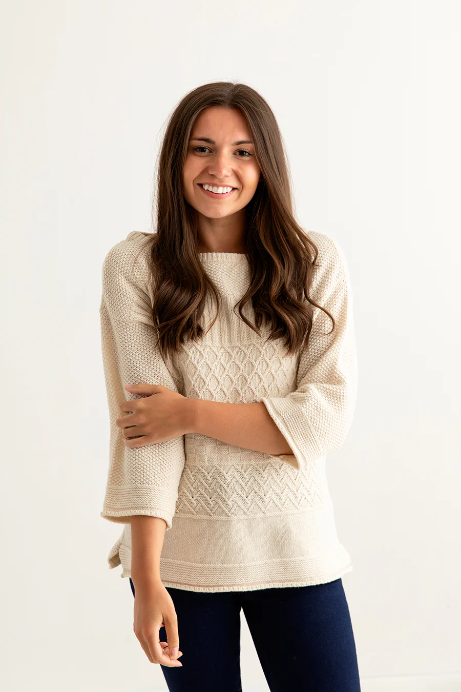 Womens Geelong Superfine Lambswool "Boathouse" Gansey Jumper - Almond - Image 4