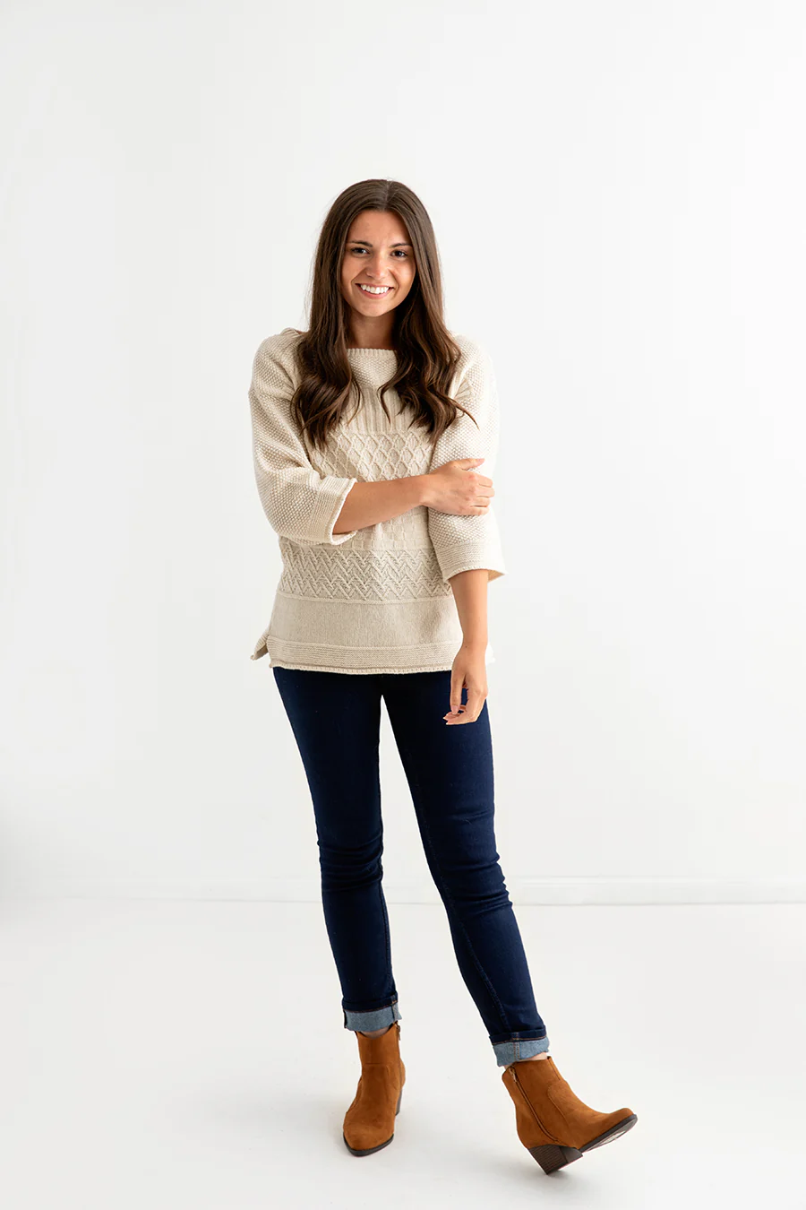 Womens Geelong Superfine Lambswool "Boathouse" Gansey Jumper - Almond - Image 5