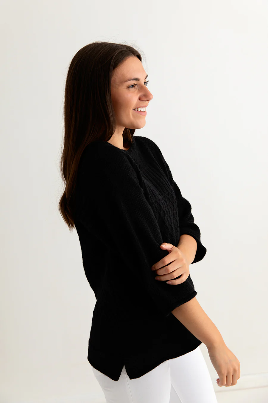 Womens Geelong Superfine Lambswool "Boathouse" Gansey Jumper - Black - Image 3