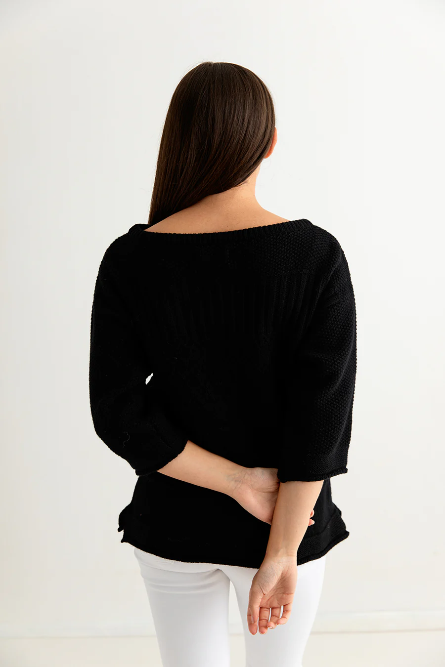 Womens Geelong Superfine Lambswool "Boathouse" Gansey Jumper - Black - Image 4