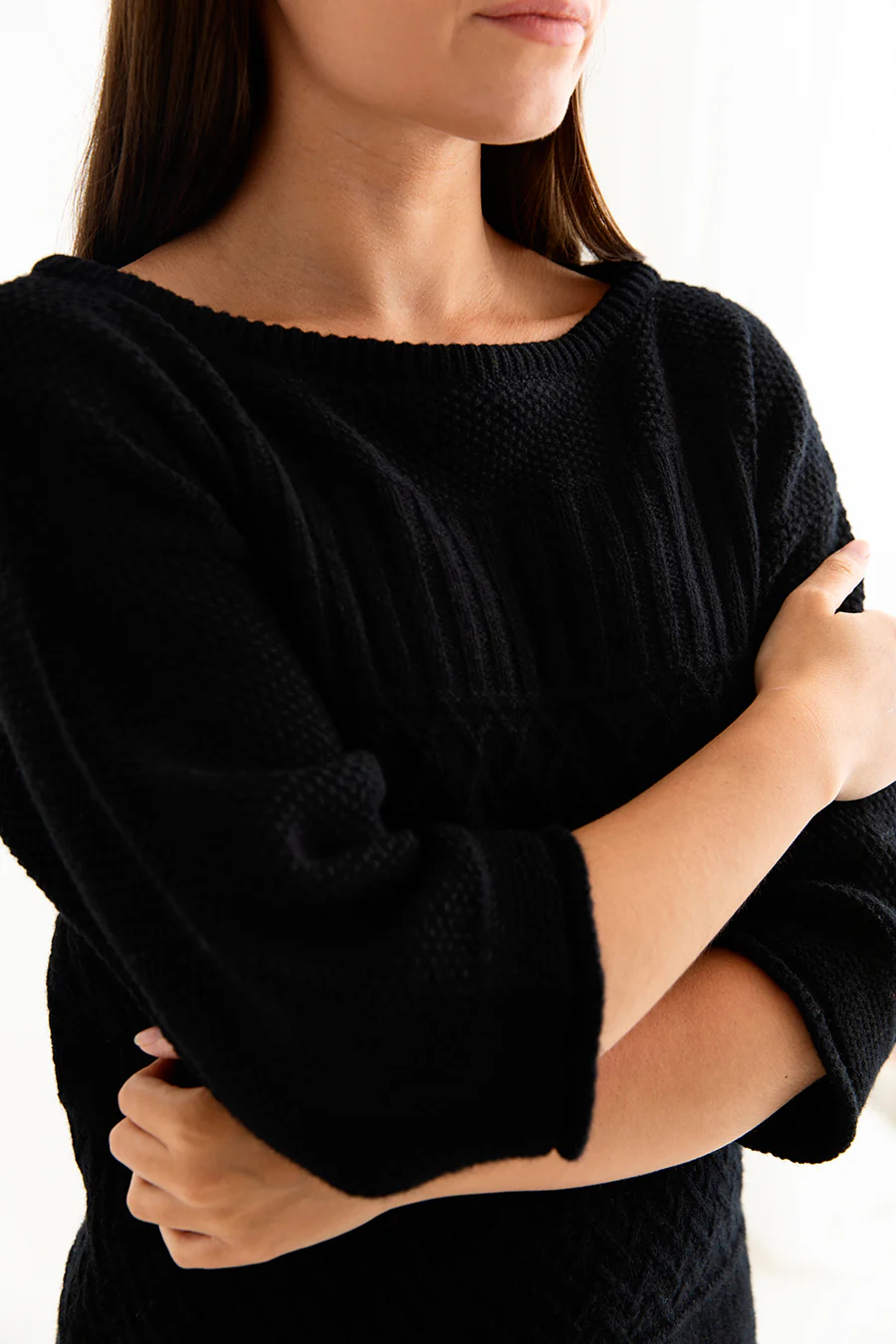 Womens Geelong Superfine Lambswool "Boathouse" Gansey Jumper - Black - Image 5