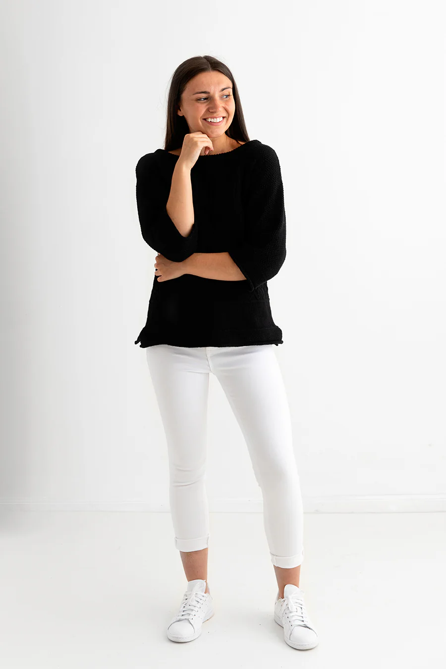 Womens Geelong Superfine Lambswool "Boathouse" Gansey Jumper - Black - Image 6