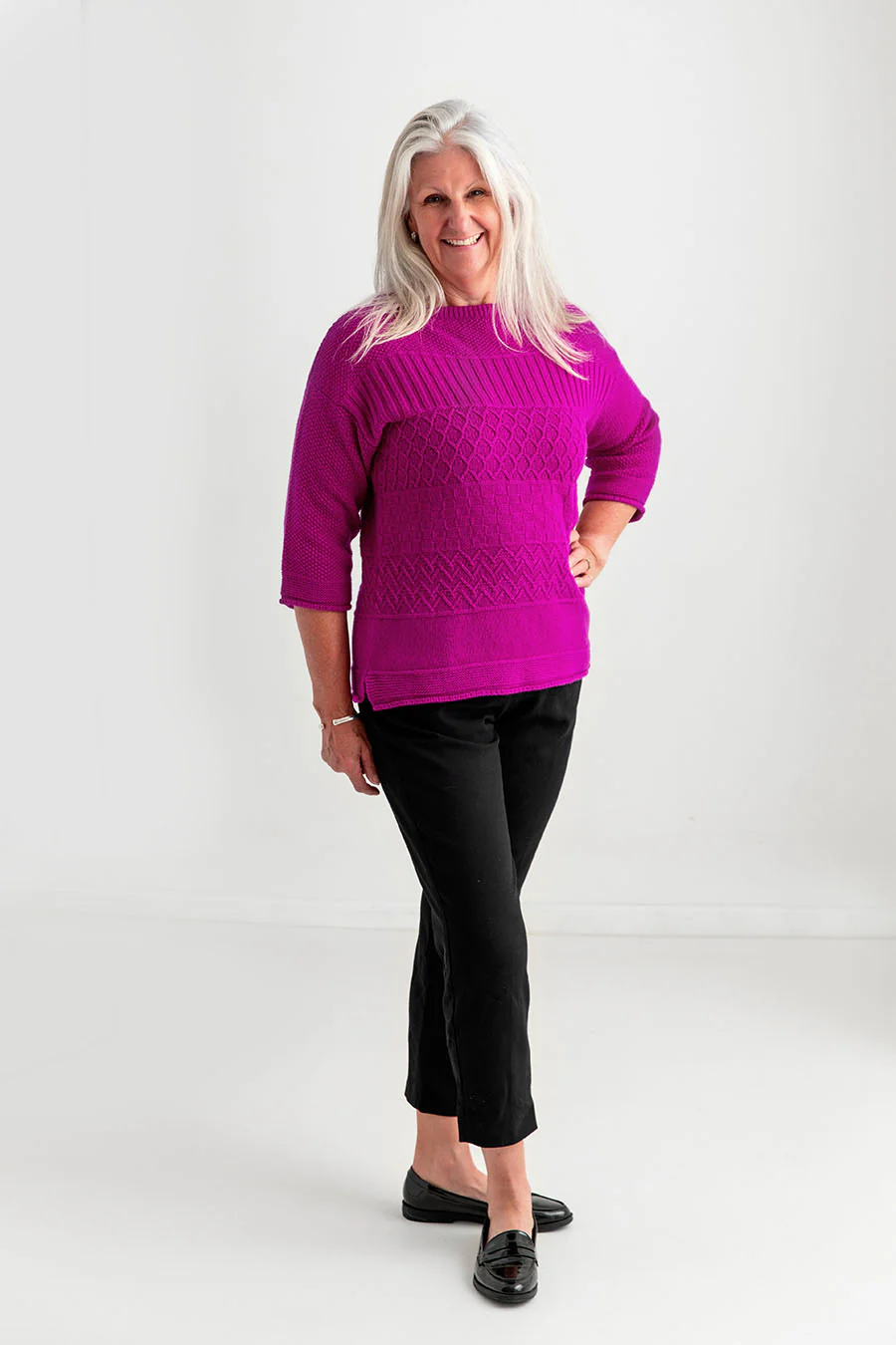 Womens Geelong Superfine Lambswool "Boathouse" Gansey Jumper - Pink - Image 5