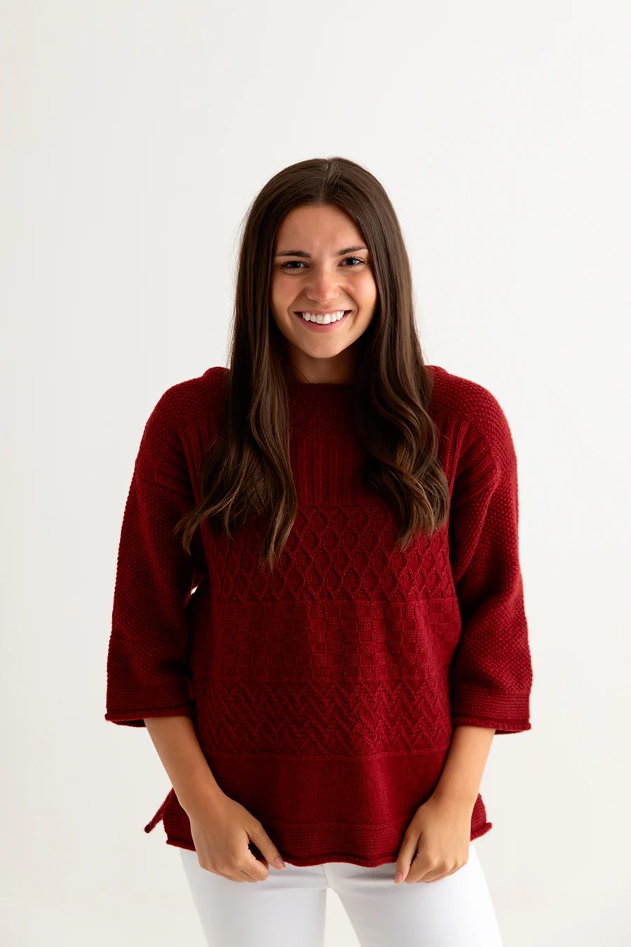 Womens Geelong Superfine Lambswool "Boathouse" Gansey Jumper - Red - Image 3