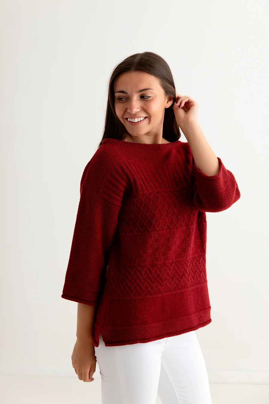 Womens Geelong Superfine Lambswool "Boathouse" Gansey Jumper - Red - Image 4