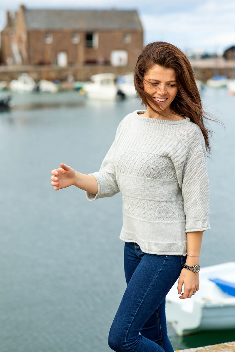 Womens Geelong Superfine Lambswool "Boathouse" Gansey Jumper - Silver Grey - Image 3