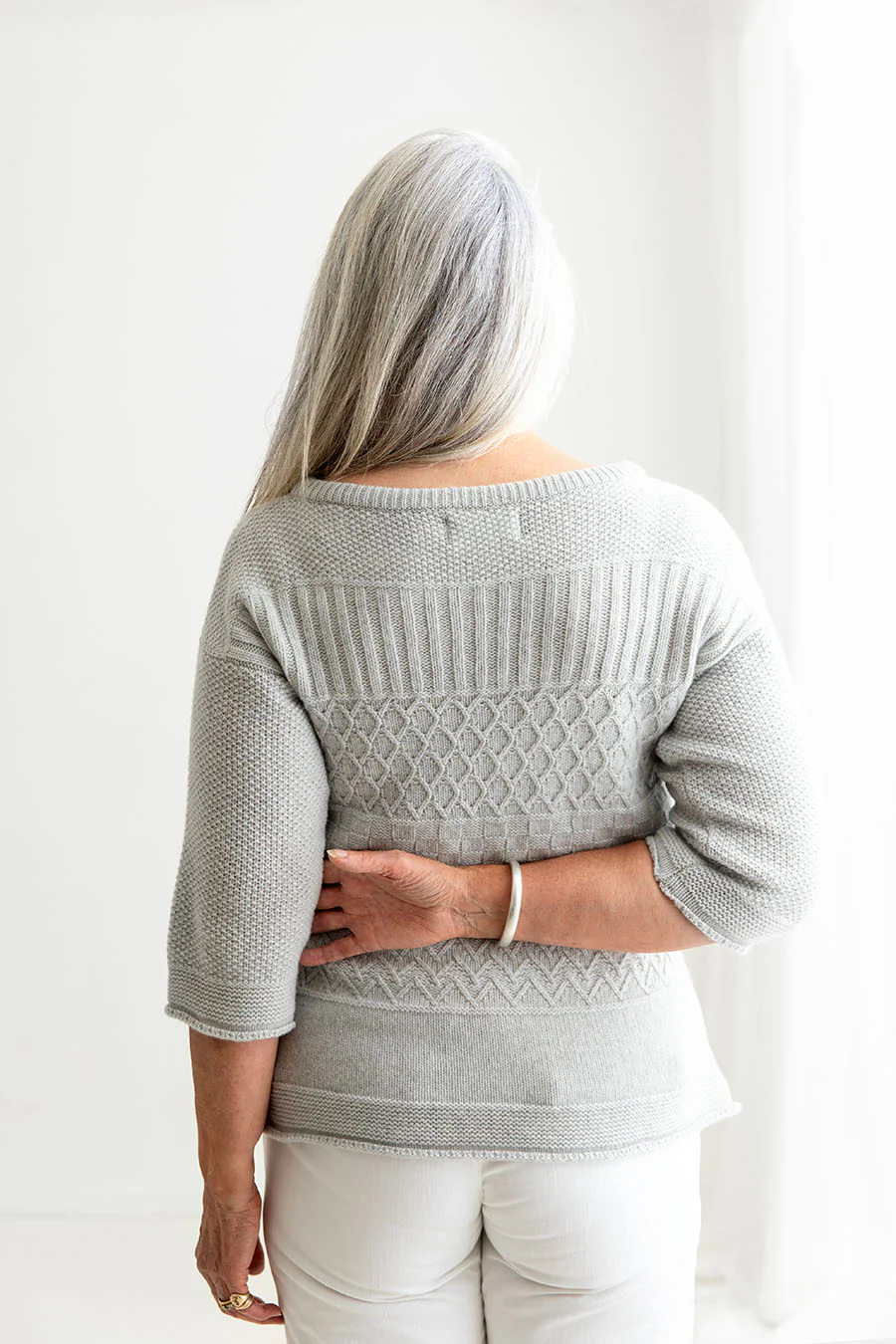 Womens Geelong Superfine Lambswool "Boathouse" Gansey Jumper - Silver Grey - Image 5