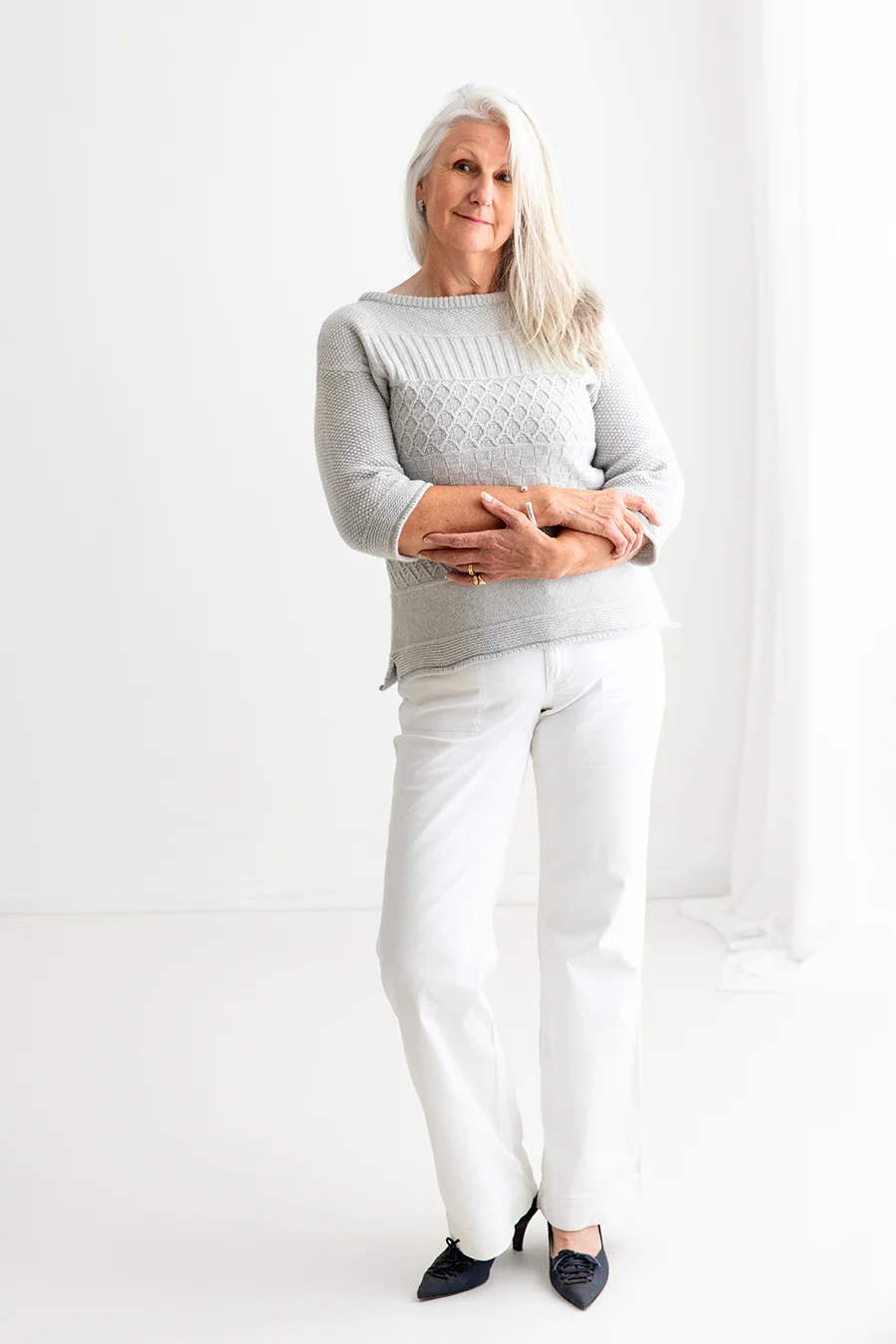 Womens Geelong Superfine Lambswool "Boathouse" Gansey Jumper - Silver Grey - Image 6