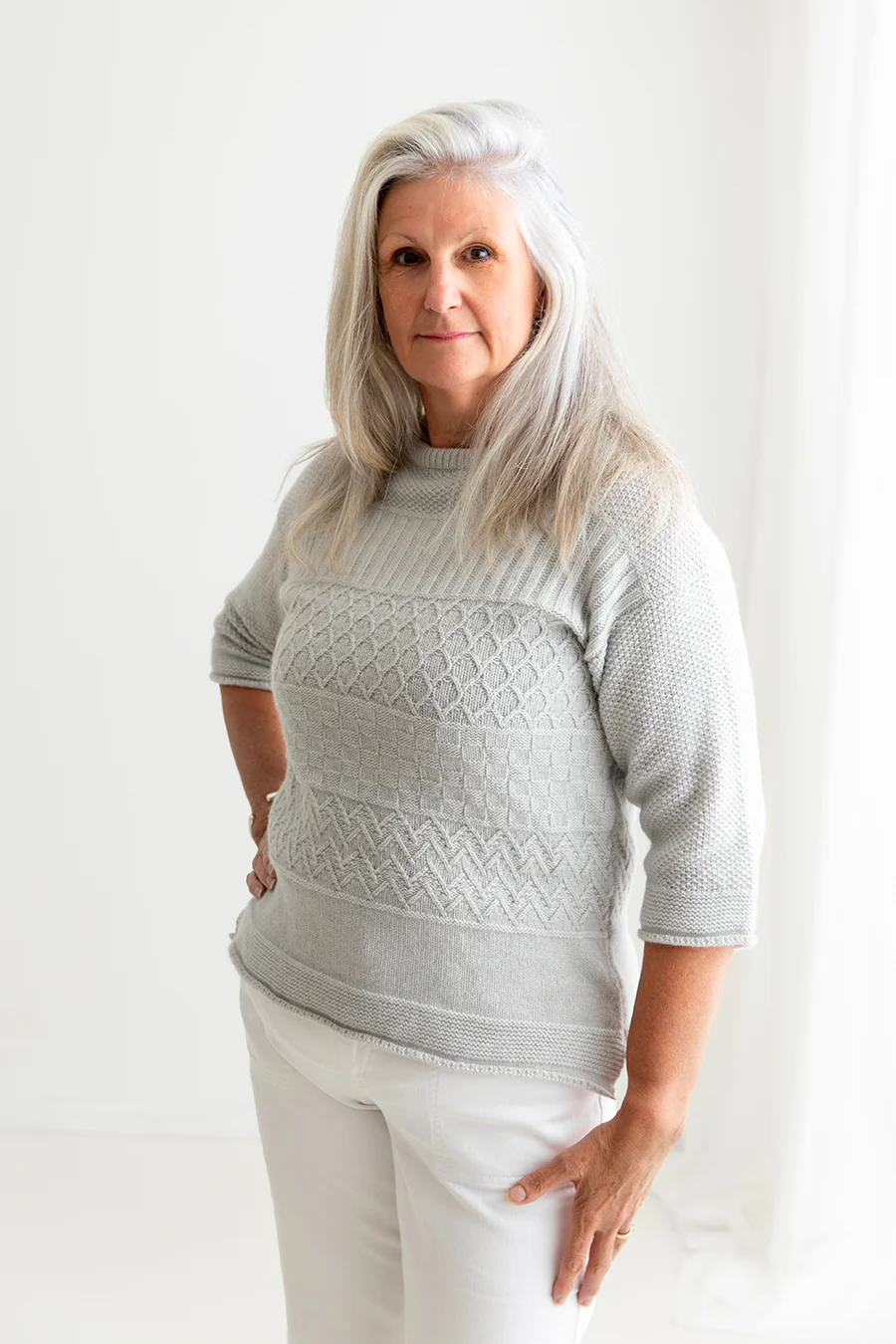 Womens Geelong Superfine Lambswool "Boathouse" Gansey Jumper - Silver Grey - Image 7