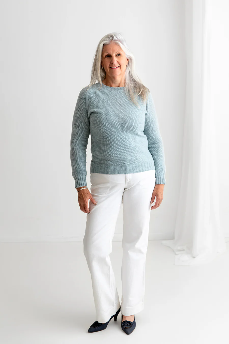 Womens Geelong Superfine Lambswool Moss Stitch Jumper - Duck egg - Image 5