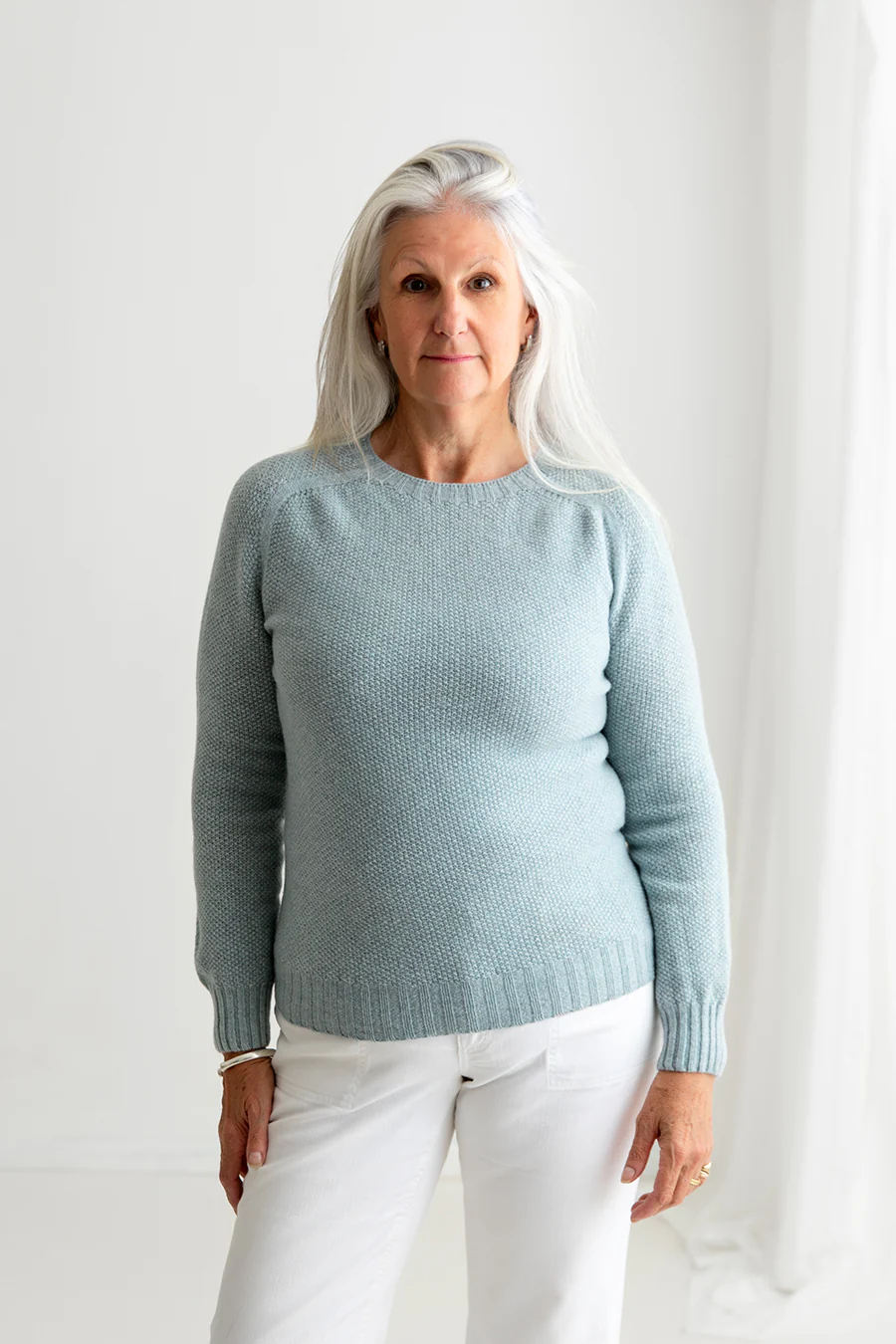 Womens Geelong Superfine Lambswool Moss Stitch Jumper - Duck egg - Image 7