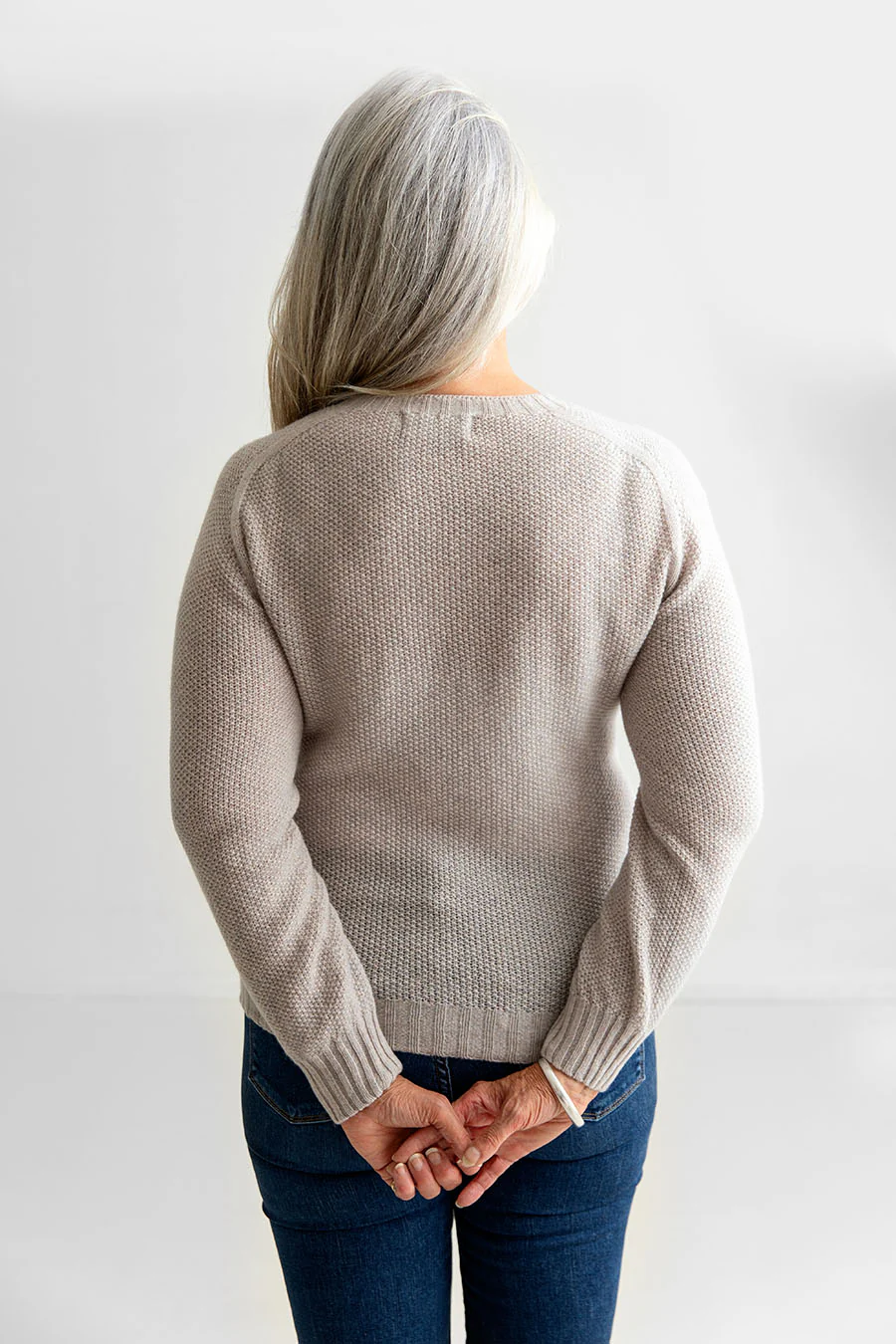 Womens Geelong Superfine Lambswool Moss Stitch Jumper - Agate - Image 4