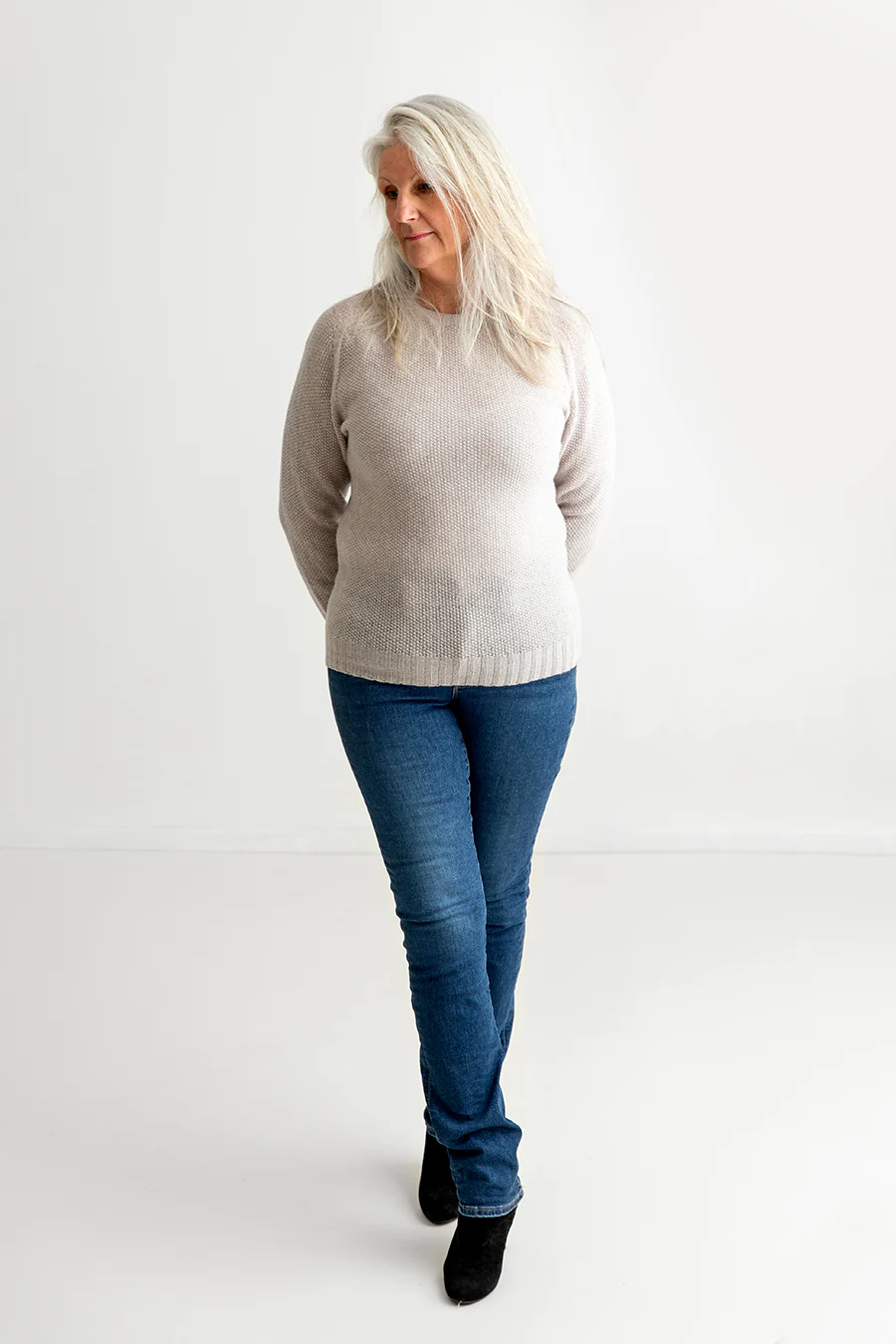 Womens Geelong Superfine Lambswool Moss Stitch Jumper - Agate - Image 5