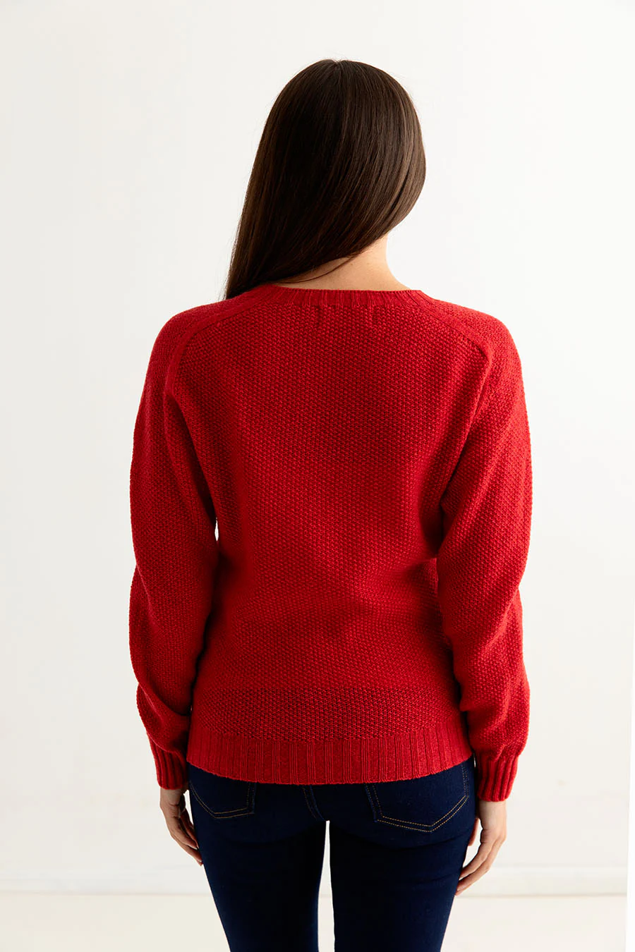 Womens Geelong Superfine Lambswool Moss Stitch Jumper - Red - Image 3