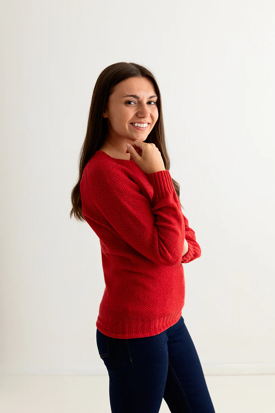 Womens Geelong Superfine Lambswool Moss Stitch Jumper - Red - Image 4