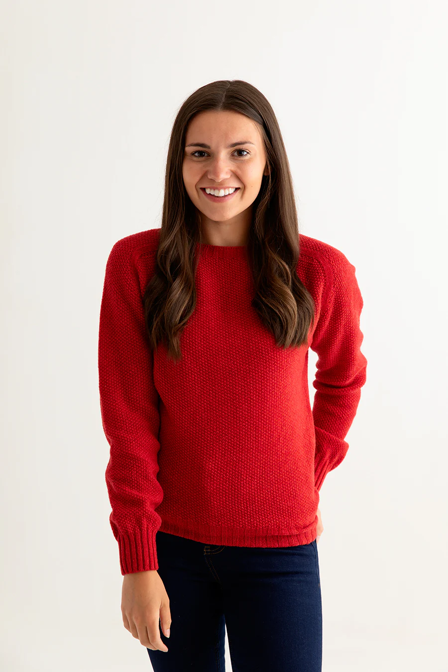 Womens Geelong Superfine Lambswool Moss Stitch Jumper - Red - Image 5